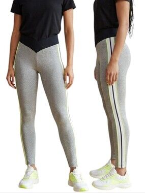 Opening Ceremony Metallic Silver Lurex Leggings Neon Stripe V-Waistband Small